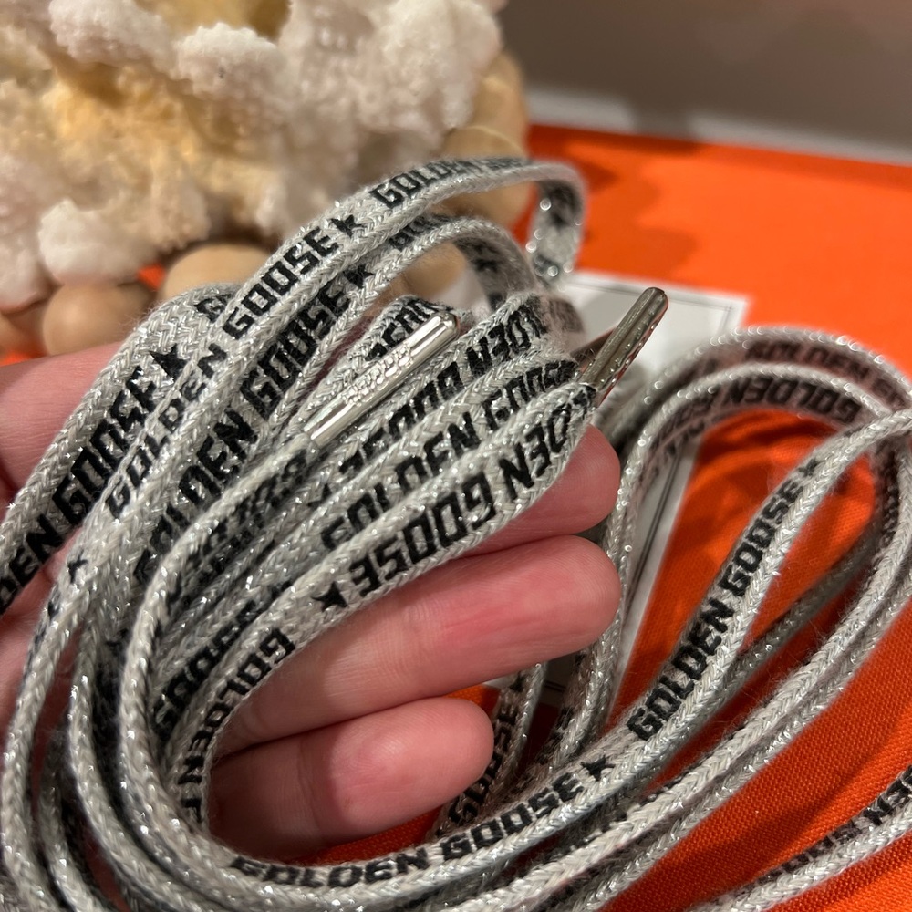 Golden Goose Metallic Silver Shoelaces